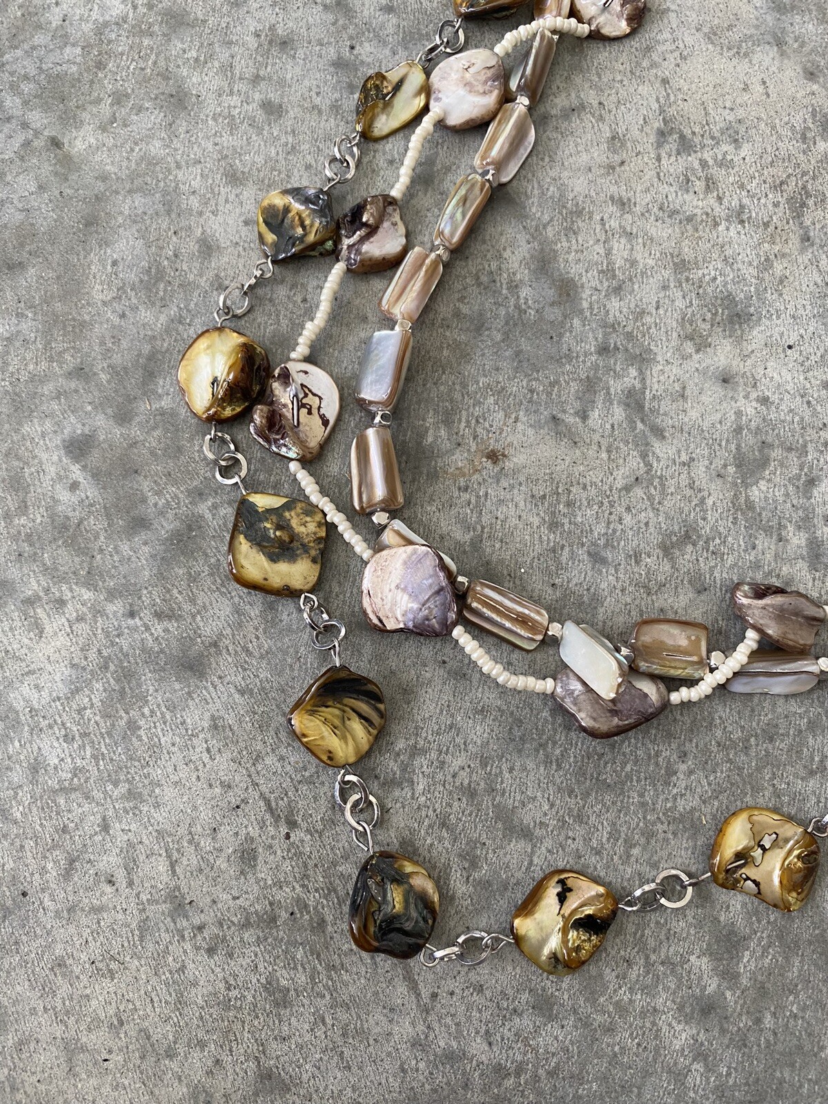 Beaded Necklace Shell Shells Layering Silver Tone… - image 7