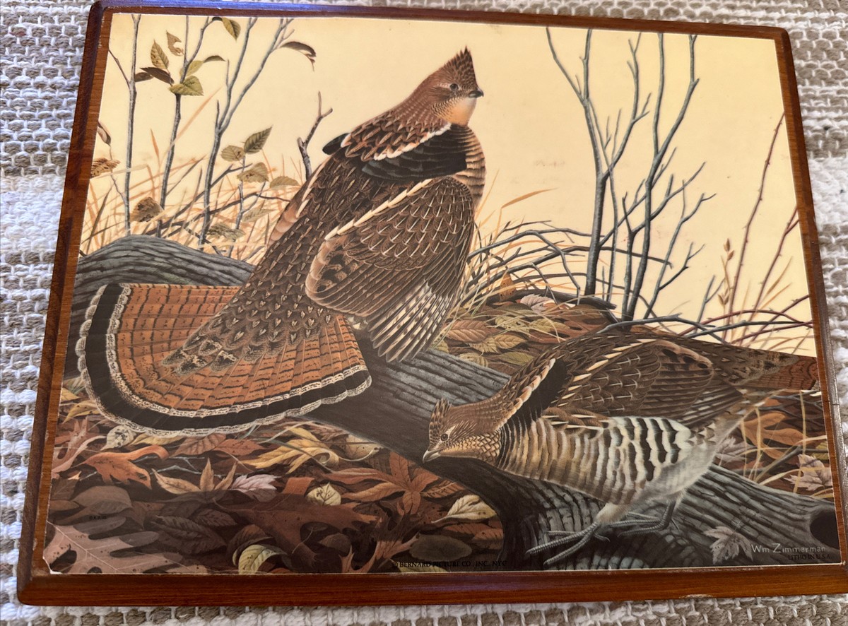 Vintage WM Zimmerman Lithograph on Wood Two Birds Art Print Circa