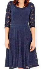 Monsoon Lily Lace Fit And Flare Dress Navy Blue Size 12 Nwt Floral