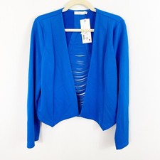NEW Lush Open Front Knit Blazer Size Large Blue Back Open Details Polyester