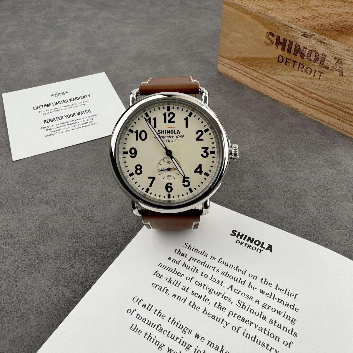 Shinola The Runwell Cream Dial Leather Strap Chronograph 