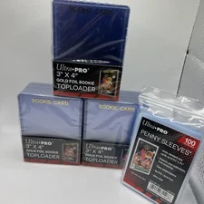Ultra Pro 3X4 GOLD ROOKIE 35pt Toploaders 3 Packs of 25 AND 100 SLEEVES