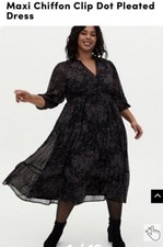 Torrid Tea Length Dress - Black CHIFFON FLORAL CLIP DOT Size 1 = 14/16 NWT