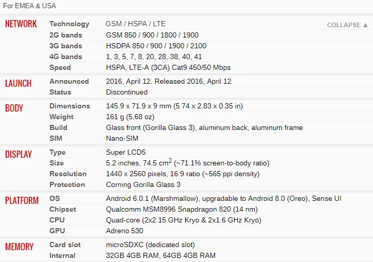 Original HTC 10 M10 Android 4G LTE 32GB 64GB Wifi Unlocked Smartphone - Image 2 of 3