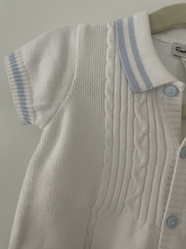 NWT Sarah Louise Boutique Boys White/Blue Knit Romper Size 3 months - Picture 3 of 8