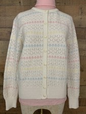 Vintage 1960  s Pastel Striped Knit Cardigan Sweater Size M