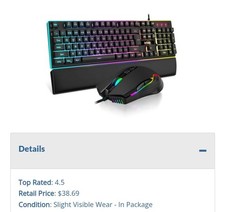 K10 Wired Gaming Keyboard and Mouse and Wrist Rest Combo, RGB Backlit