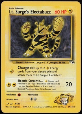 POKEMON TCG LT SURGE'S ELECTABUZZ 27/132 GYM HEROES RARE ENGLISCH TOP 2000