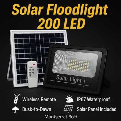 100W LED Solar Floodlight Panel Street Lights Outdoor Waterproof Remote Control