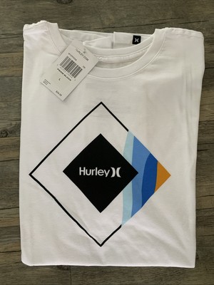 Hurley Prism Block White Crew Neck Short Sleeve Graphic Stretch Pullover Large
