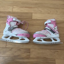 A Pair Of SOFTEC Girls Adjustable Ice Skates. Pink/white Size 11-2