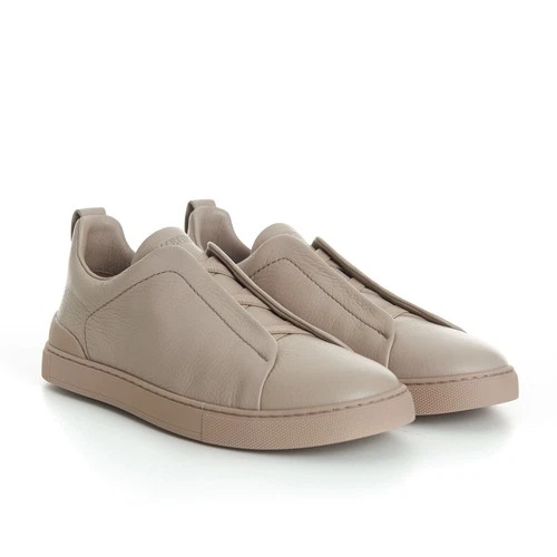 ZEGNA 1190$ Triple Stitch Sneakers - Slip-On, Low-top, Beige Deerskin Leather