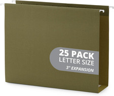 Extra Capacity Hanging File Folders, 25 Reinforced Hang Folders, Heavy Duty 3 In