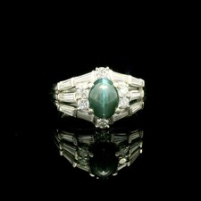 Platinum GIA 2.78ctw Cat's Eye Alexandrite Baguette Diamond Stack Look Ring