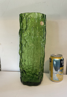 Pasabahce Turkish Art Glass~EMERALD Green Tall Vase~Handmade - 11-1/2'' Tall