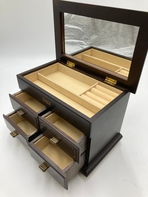 Japanische Holz Schmuck Spieluhr mit Spiegel 4 Schubladen Truhe Aufbewahrung Japan