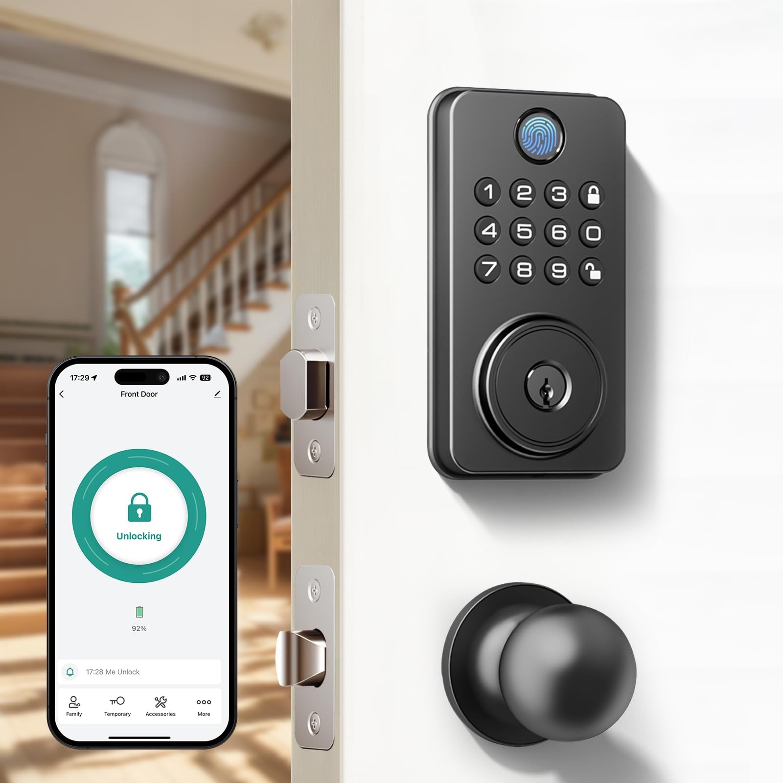 Smart Keyless Fingerprint Deadbolt Door Lock with Auto Lock & Knobs-image