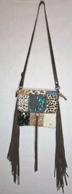 Myra Bag Cowhide Patchwork Crossbody Purse Leather Fringe Western Boho