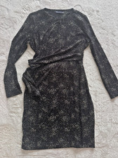 M&S Collection Black White Speckled Dress | Ruched Side | Long Sleeve | UK 12