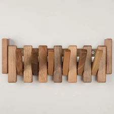 Solid Walnut Piano Key Coat Rack – 6-Hook Wall-Mounted Flip Hook Rack – Minim...