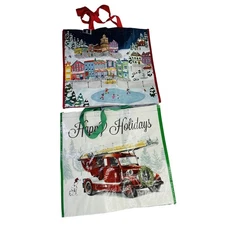Reusable Tote Bag Christmas Lot Of 2 Happy Holidays & Christmas Town