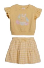 Girls Easter Yellow Plaid Skirt  Baby Chick Top Ruffle Cap Sleeve Outfit 4T