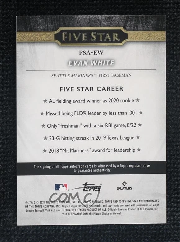 2021 Topps Five Star Auto Purple /50 Evan White #FSA-EW Rookie Auto RC - Image 2 of 2