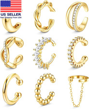9PCS Ear Cuff Earrings for Women Non Piercing 14K Gold Plated - Hypoallergenic A