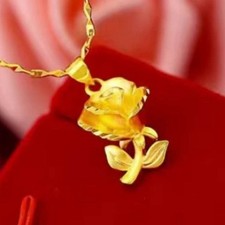 Gold Plated Necklace with Rose Flower Pendant Gift for Girlfriend