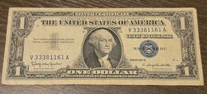 1957 B $1 Silver Certificate Banknote, Circulated, Uncertified V33381161A