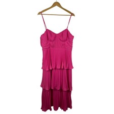 Lulus Cascading Crush Tiered Pleated Midi Dress Size XL Pink Party Wedding Flowy