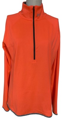 Under Armour Orange Medium Fitted Half Zip Heatgear Pullover Top