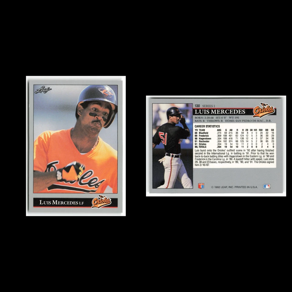 Luis Mercedes #130 1992 Leaf Baltimore Orioles Baseball Card MLB NM - Image 3 of 3
