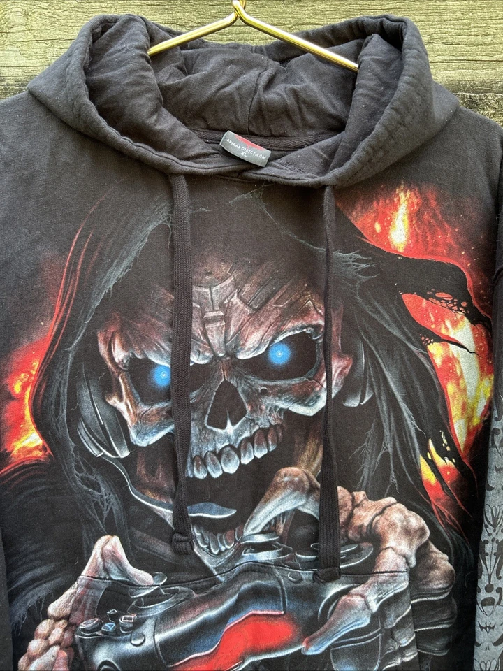 VTG Spiral Earl Gamers Never Die They Respawn Y2K Grunge Skulls Skeleton Hoodie - Image 3 of 4