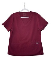 FIGS Women's Casma Technical Collection Three-Pocket Scrub Top, Burgundy, Size L