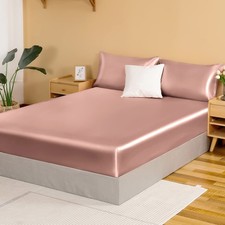 Satin Fitted Sheet Only Full, Silky Bottom Sheets, Champagne