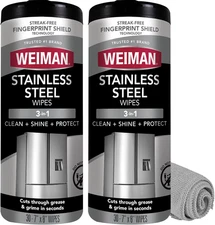 Weiman Stainless Steel Cleaner and Polish Wipes Bundle with Microfiber 2 pack.