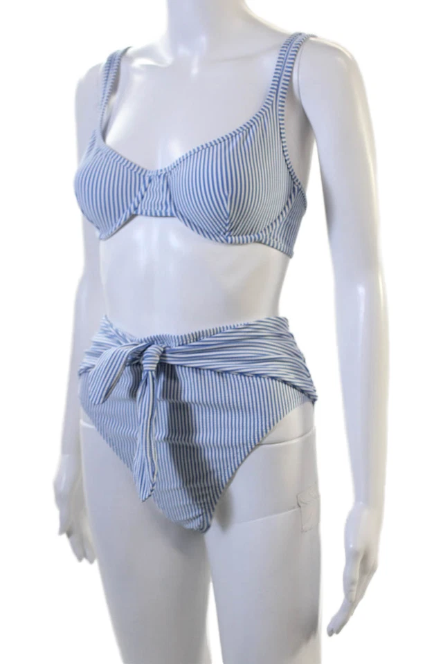J Crew Womens Striped Blue Bikini Set Size L - Image 3 of 4