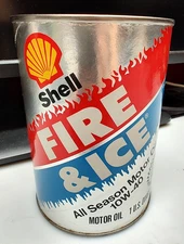 VTG FULL CARDBOARD CAN Shell Fire & Ice All Season Motor Oil 10W-40 Quart NOS