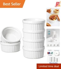 Ceramic Ramekins 4 Oz Oven Safe Set of 6 for Crème Brûlée Pudding Desserts