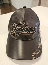 VTG Tuskegee Airman Leather Baseball Cap Hat Black  Never Forgotten 1941 Patches
