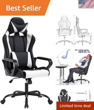 Ergonomic High-Back Gaming Chair with Lumbar Support & Adjustable Recline, White
