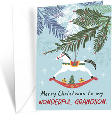 Greetings Merry Christmas Card for Grandson, Made in America, Eco-Friendly, Thic