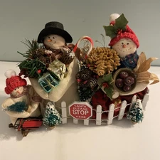 Folk Art Primitive Snowman Country Family Christmas Lot Of Three EUC