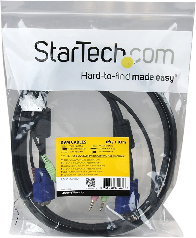 StarTech 6 ft 4-in-1 USB VGA KVM Switch Cable w/Audio & Microphone (USBVGA4N1A6) - Image 2 of 4