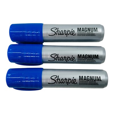 3 Markers Sharpie Magnum Blue Permanent Markers XL Chisel Point