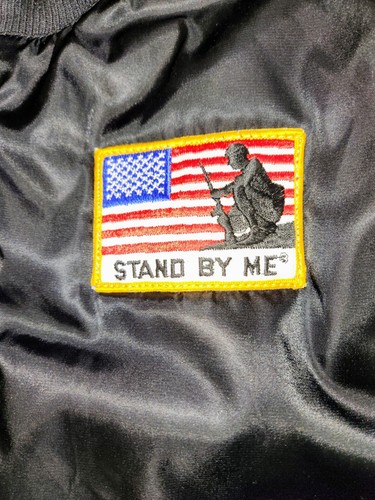 Structure Jacket Mens XL Black Military Bomber Satin Patches Veteran Puffer Coat - Picture 3 of 12