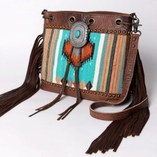American Darling Leather Bucket Bag with Fringe - Western Style Handbag ADBG836C