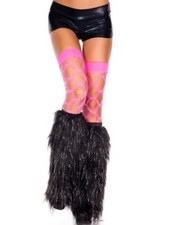 sexy MUSIC LEGS knee HIGH metallic LEG WARMERS furry FUZZY faux FUR boot COVERS