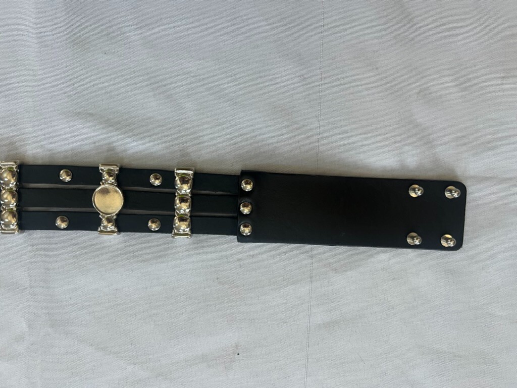 Maje Black Stud Leather Belt with Three Strips of Leather  display picture 1